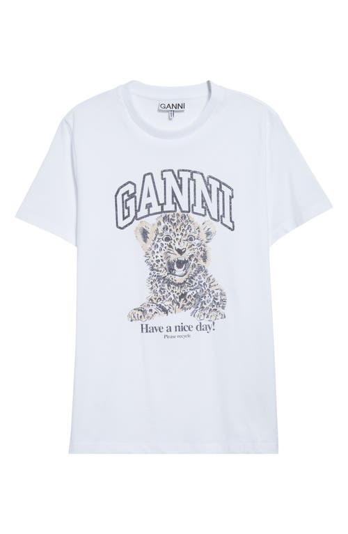 Ganni Leopard Print Relaxed Jersey T-shirt In White