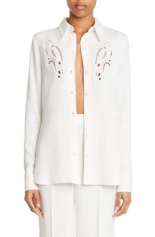 Stella McCartney Bird Crest Embroidered Eyelet Button-Up Blouse in Cream