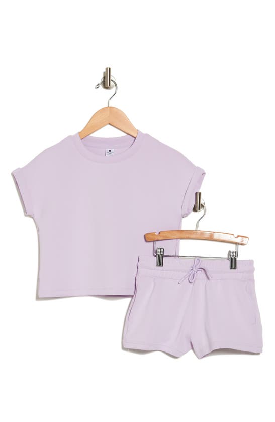 Yogalicious Kids' Farrah Short Sleeve Top & Shorts Set In Pastel Lilac