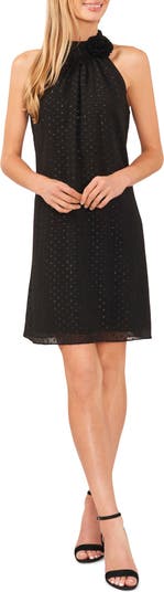 CeCe Metallic Rosette Clip Dot Chiffon Dress Nordstrom