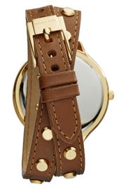 Michael Kors 'Slim Runway' Double Wrap Leather Strap Watch, 42mm