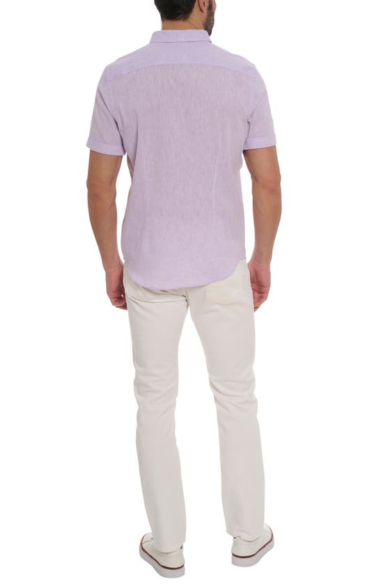 Shop Robert Graham Palmer Tailored Fit Short Sleeve Linen Blend Button-up Shirt In Lilac