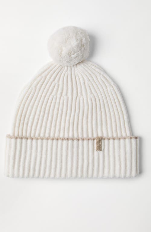 Shop Brunello Cucinelli Cashmere Rib Knit Beanie In White