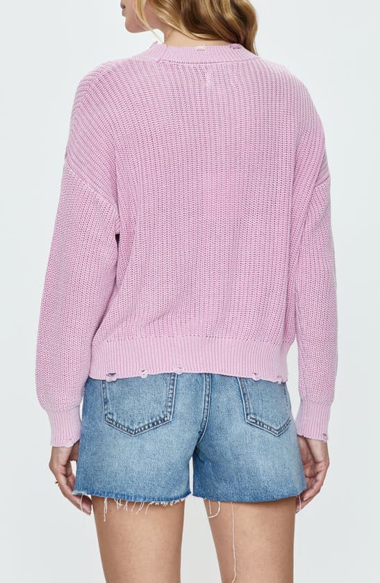 Shop Pistola Eva Distressed Cotton Shaker Stitch Crewneck Sweater In Sandwashed Pink