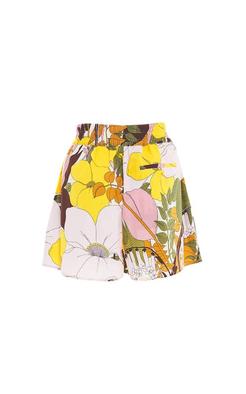 Shop La Doublej Pull-up Shorts Pineapple Sunflower White