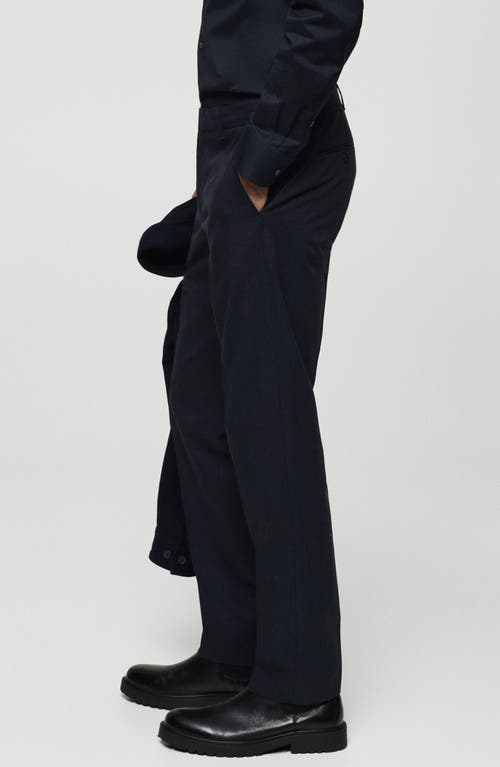 Shop Mango Regular Fit Cotton Blend Dress Pants In Dark Navy