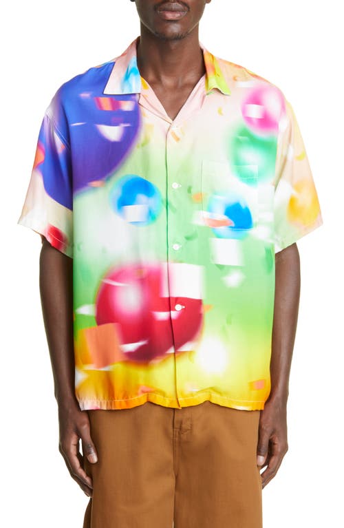 F-LAGSTUF-F Balloon Print Short Sleeve Button-Up Shirt in Multi