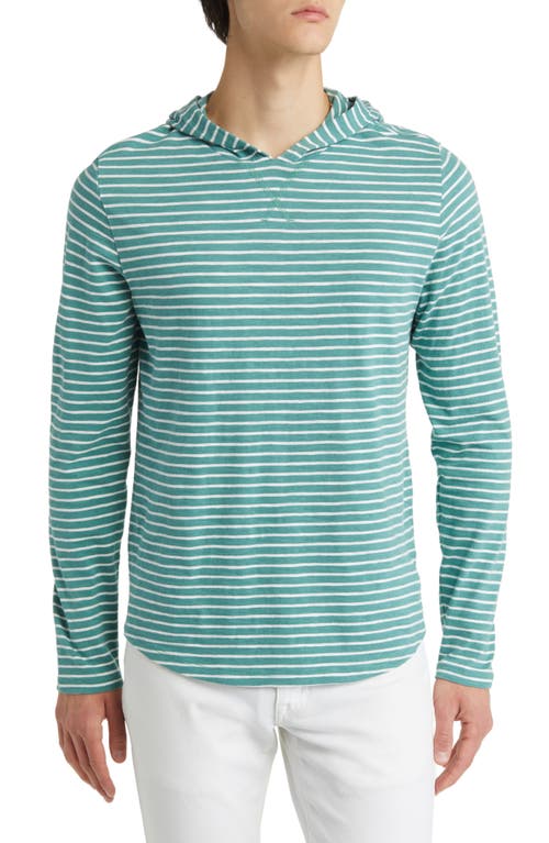 Vince Stripe Slub Cotton Hoodie In Sea Green/optic White