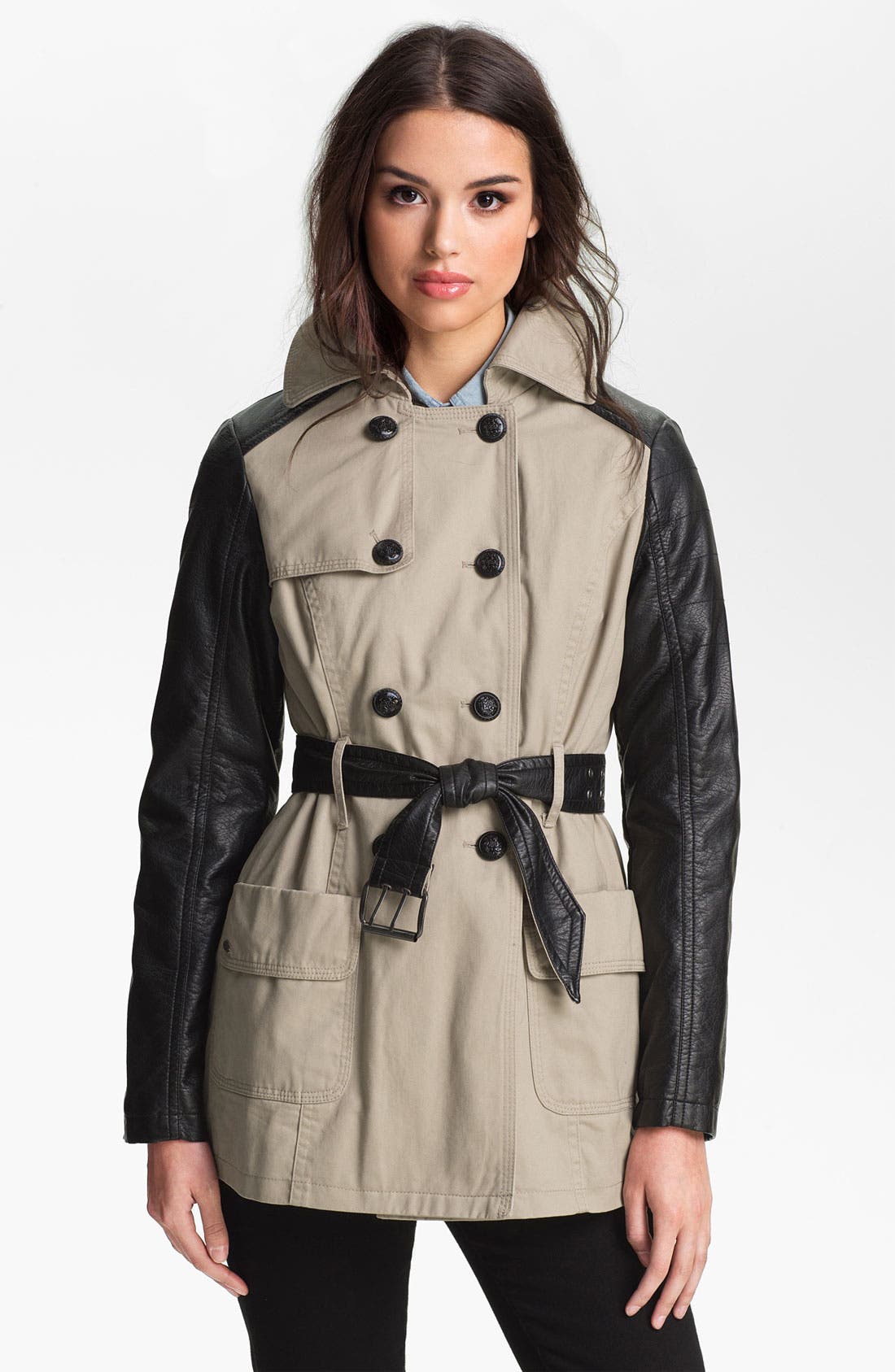 GUESS Mix Media Short Trench Coat Nordstrom