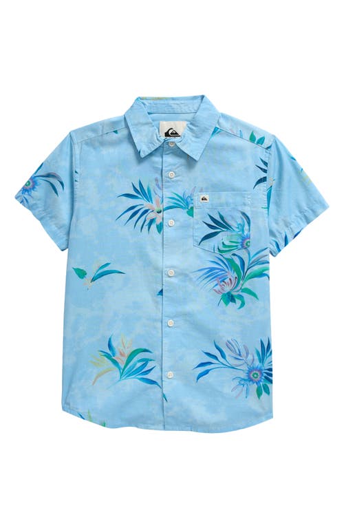 Quiksilver Kids' Aero Tropic Fever Floral Short Sleeve Button-Up Shirt Winter Sky at