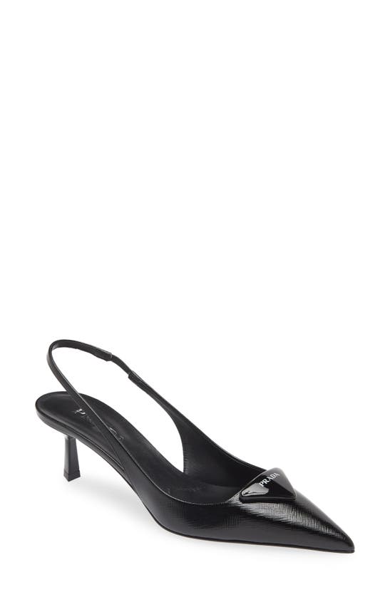 Prada Elegant Leather Slingback Pumps With Pointed Toe In Nero
