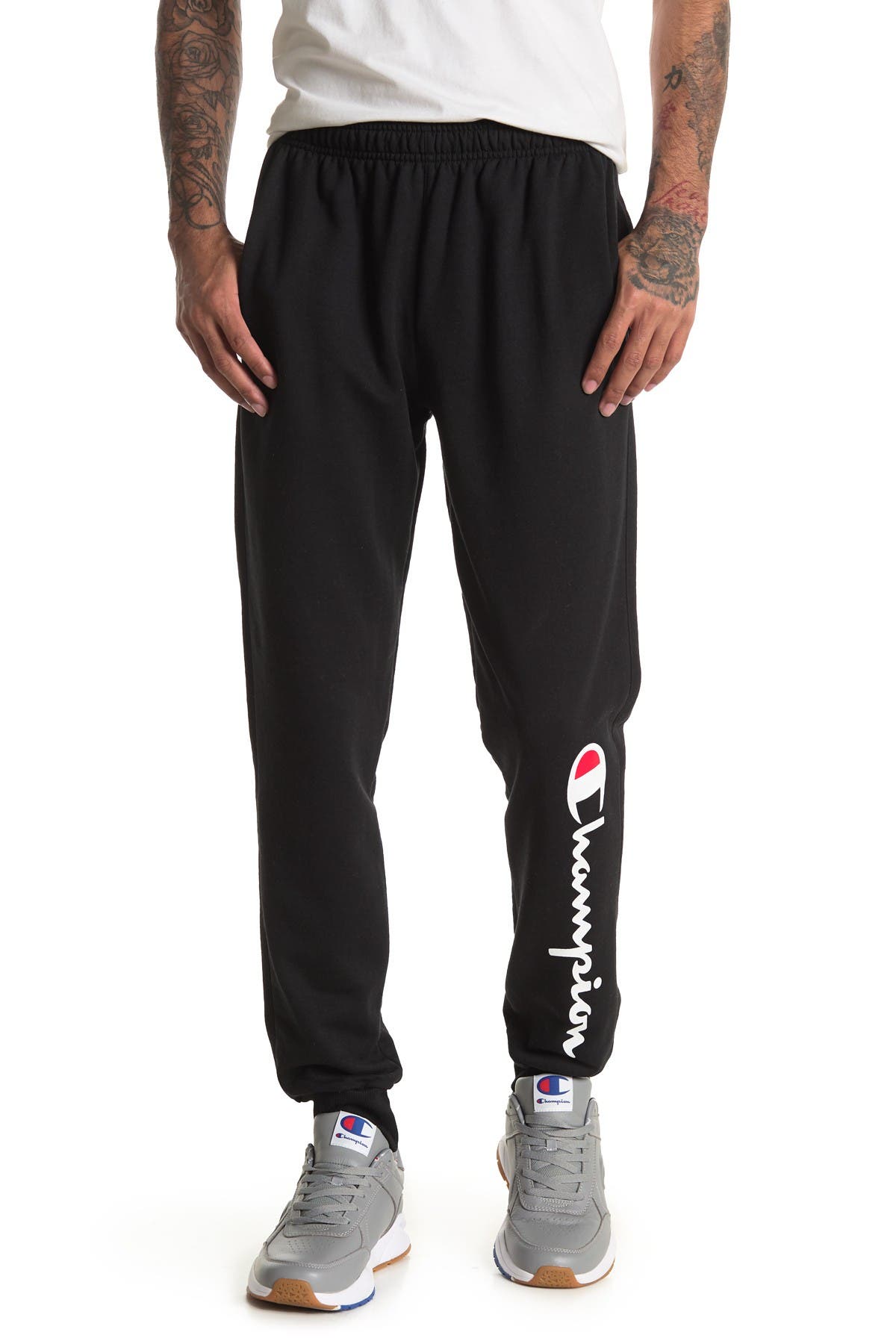 champion men's powerblend leg script jogger pants