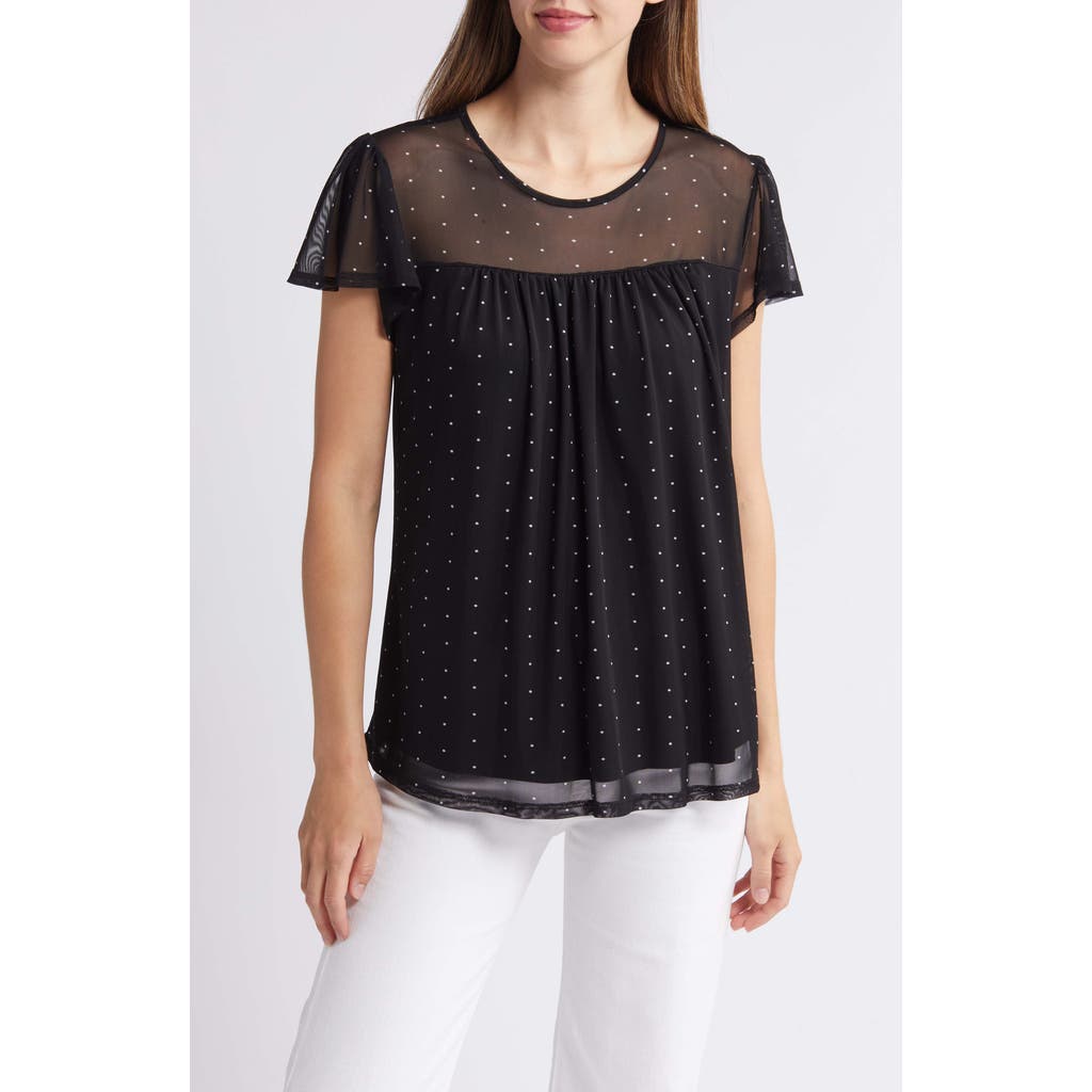 LOVEAPPELLA LOVEAPPELLA POLKA DOT SHEER YOKE MESH TOP