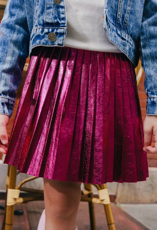 Shop Lola + The Boys Foil Pleated Skirt In Pink