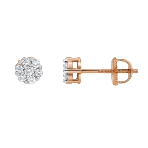 Shop Luvmyjewelry Aura 14k Gold Flower Cluster Diamond Unisex Earrings In 14k Rose Gold