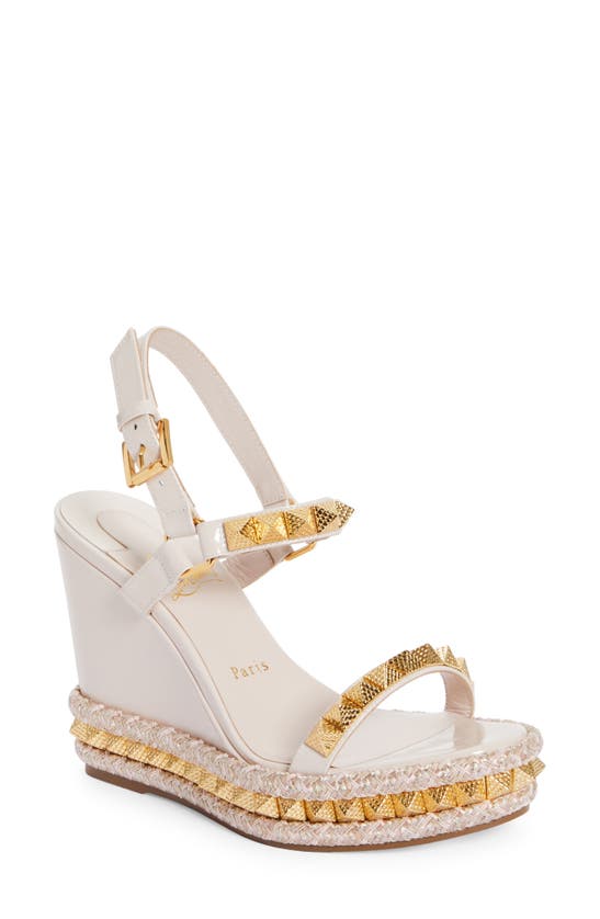 Shop Christian Louboutin Pyraclou Wedge Sandal In Leche