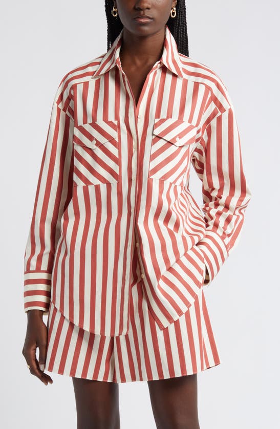 Shop Nordstrom Poplin Button-up Shirt In Rust - Ivory Cabana Stripe