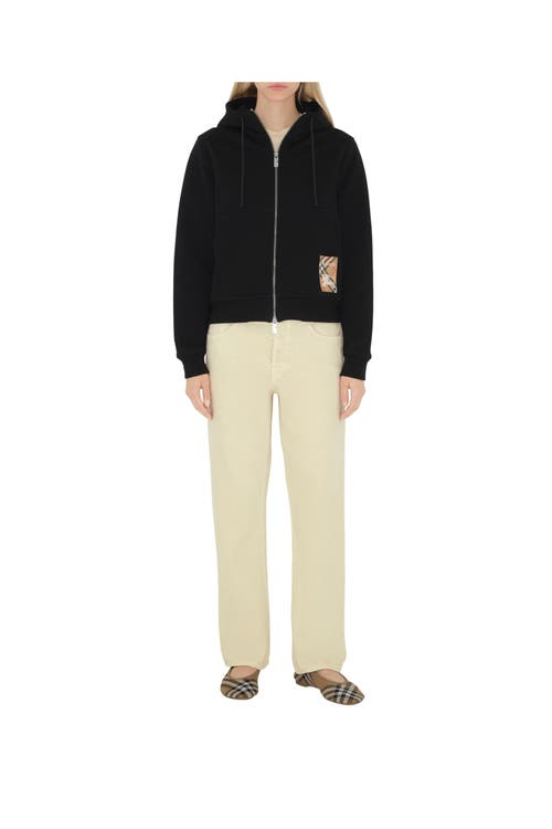 Burberry Check Label Cotton Zip Hoodie In Black