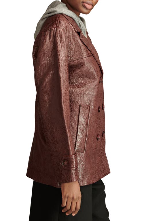 Shop Lucky Brand Marla Pebbled Leather Coat In Burgundy