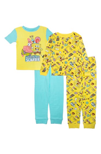 Shop Ame Kids' Spongebob® 4-piece Cotton Pajamas In Yellow