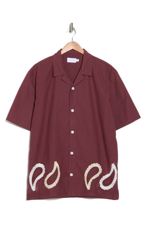 Paisley Contrast Panel Revere Collar Button-Up Shirt