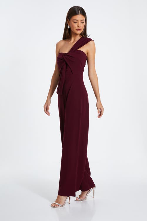 Quiz One Shoulder Scuba Crepe Knot Front Jumpsuit In Plum