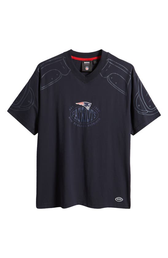 Shop Hugo Boss Boss X Nfl Tackle Graphic T-shirt In New England Patriots Dark Blue