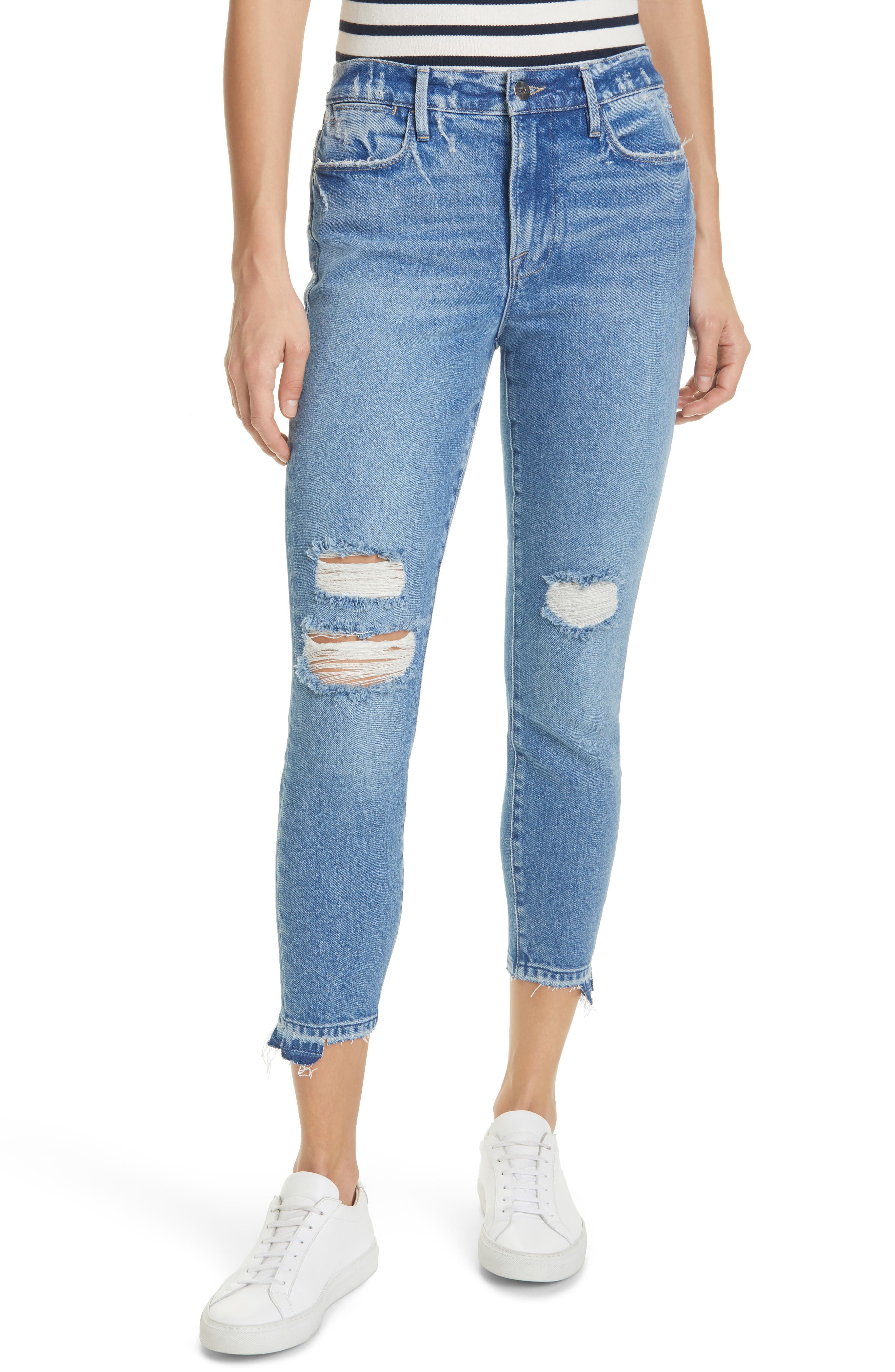 frame le high skinny distressed jeans