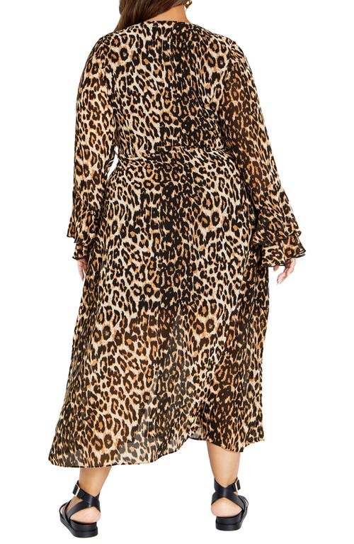 Shop City Chic Print Tie Waist Long Sleeve Maxi Dress In Luxe Animal