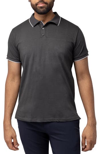 X-ray Men's Short Sleeve Pieced Pique Tipped Polo In Heather Charcoal