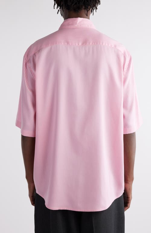 Acne Studios Tonal Stripe Short Sleeve Lyocell Button-up Shirt In Blush Pink