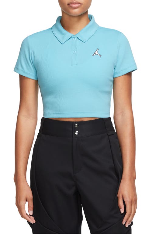 Ribbed Crop Polo in Bleached Aqua