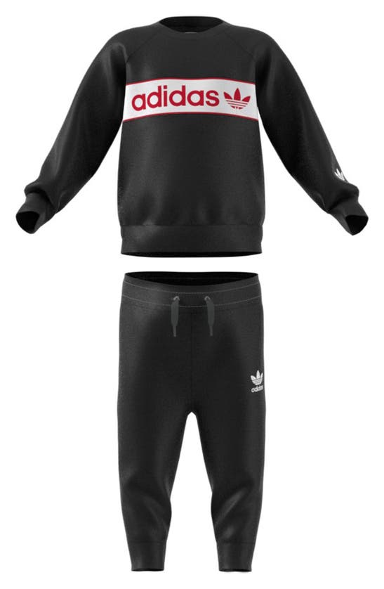 Adidas Originals Babies' Ny Crewneck Sweatshirt & Joggers Set In Black/ Better Scarlet
