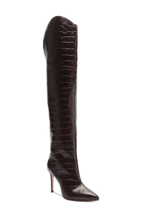 Maryana Croc Embossed Over the Knee Boot in Dark Chocolate