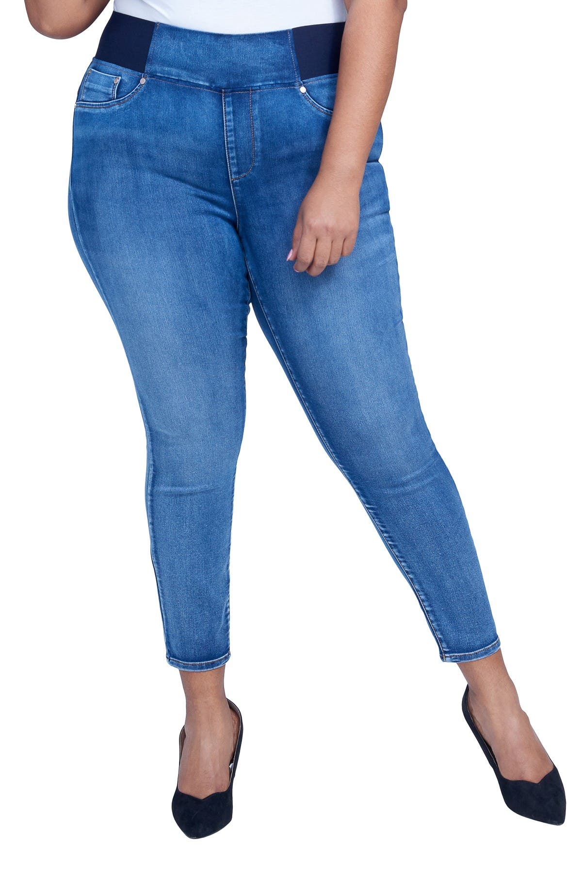 high rise pull on skinny jeans