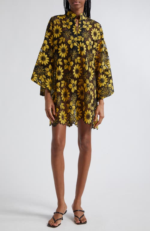 Sunflower Open Lace Cover-Up Mini Caftan in Yellow