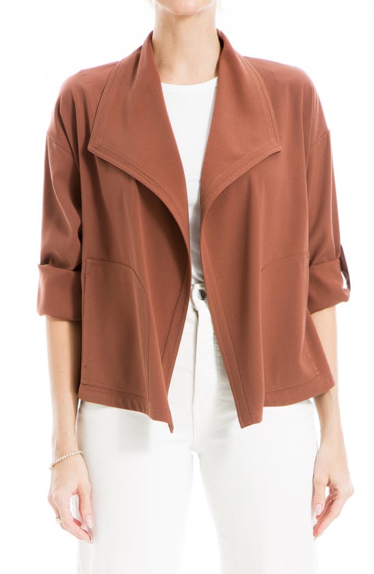 Max Studio Twill Drape Front Short Jacket In Chestnut