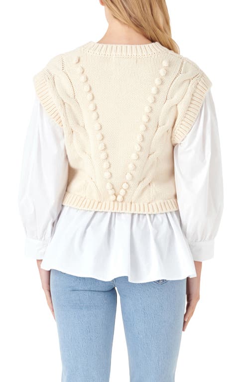 English Factory Mixed Media Cable Stitch Sweater In Cream/white