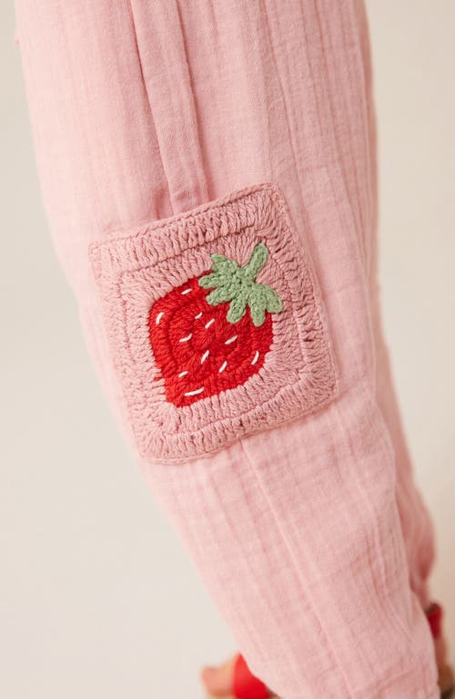 Shop Next Kids' Strawberry Crochet Accent Cotton Drawstring Pants In Pink Strawberry