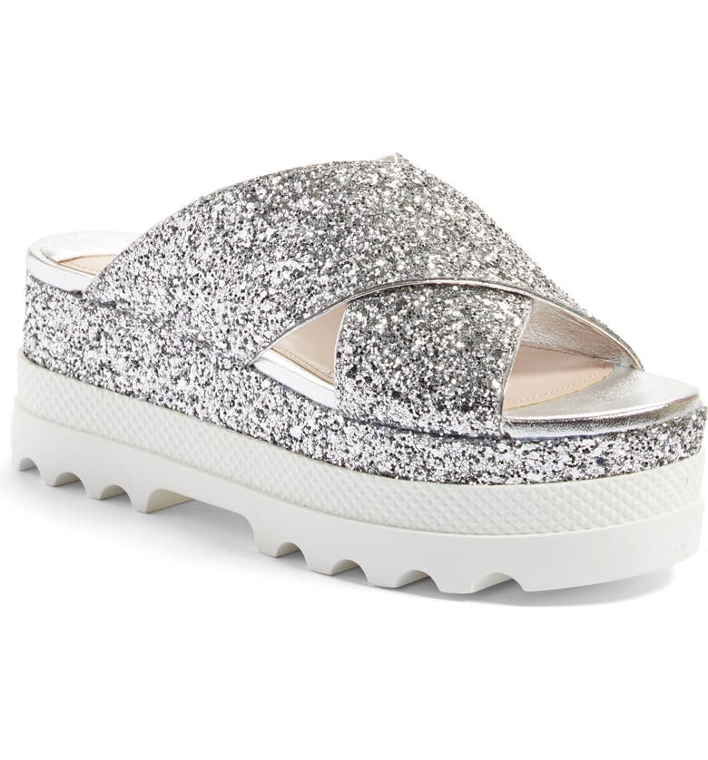 Miu Miu Crisscross Glitter Platform Sandal (Women) | Nordstrom
