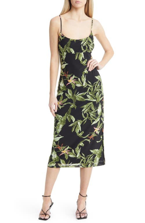 Charles Henry Tropical Print Slipdress in Black Tropical