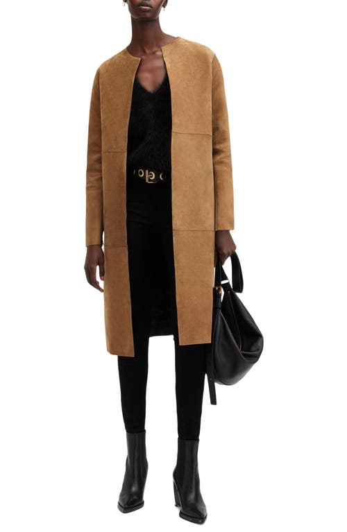 Shop Allsaints Reversible Leather & Suede Long Jacket In Brown/black