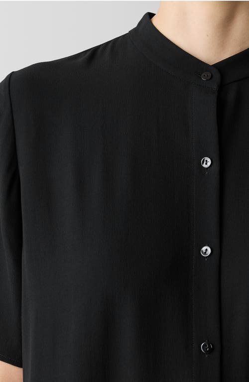 Shop Eileen Fisher Band Collar Silk Shirtdress In Black