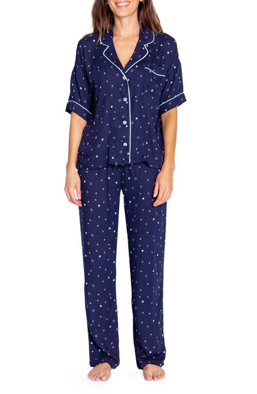 PJ Salvage Midnight Sky Crepe Pajamas & Headband Set in Midnight Blue