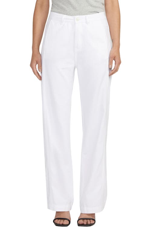 High Waist Wide Leg Cotton & Linen Trousers in White
