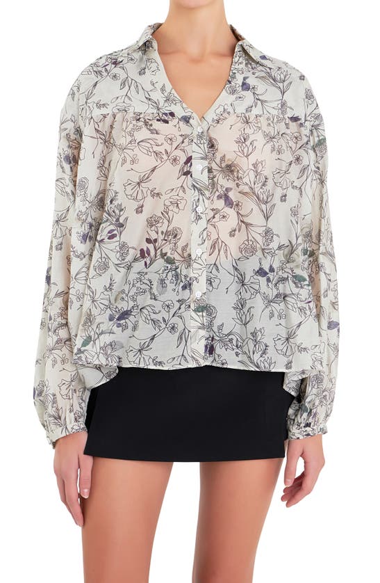 English Factory Abstract Floral Shirt In Ivory Multi