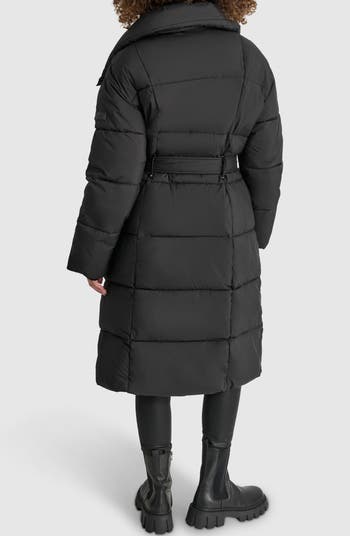 Dkny asymmetrical puffer coat best sale