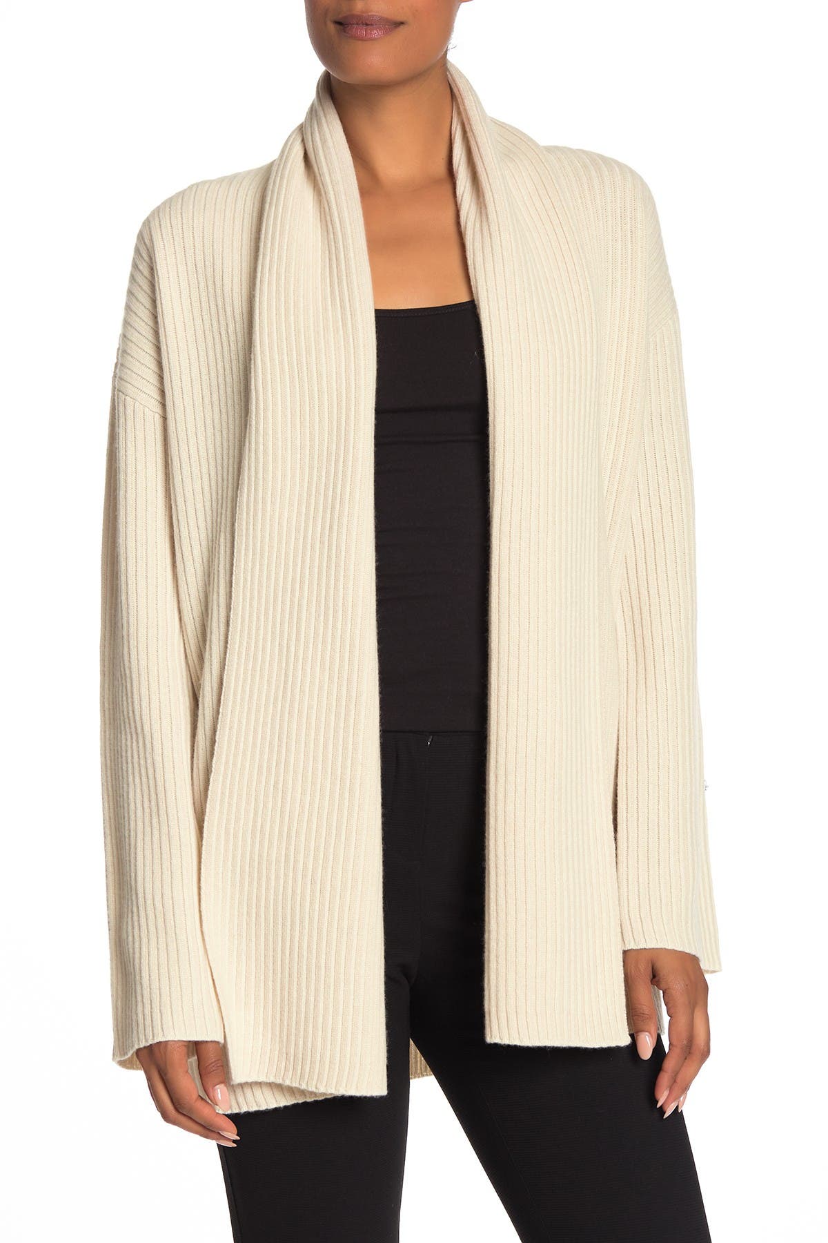 ribbed open front cardigan