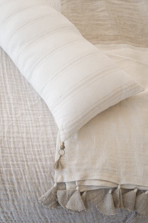 Anaya So Soft Striped Linen Pillow In White With Beige Stripes