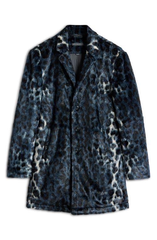 Shop John Varvatos Templeton Animal Print Faux Fur Topcoat In Navy